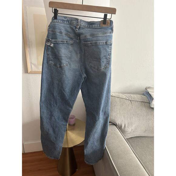 American Eagle 90’ Straight Boho Grunge Patches Distressed Jeans Size 6 - Picture 6 of 15